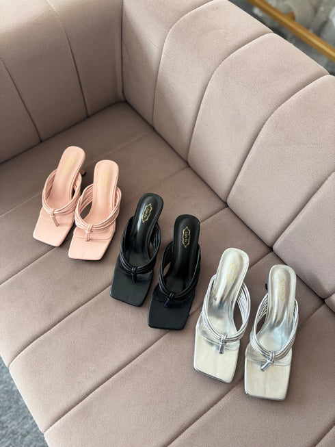 Open Square Toe Slid On Kitten Heels